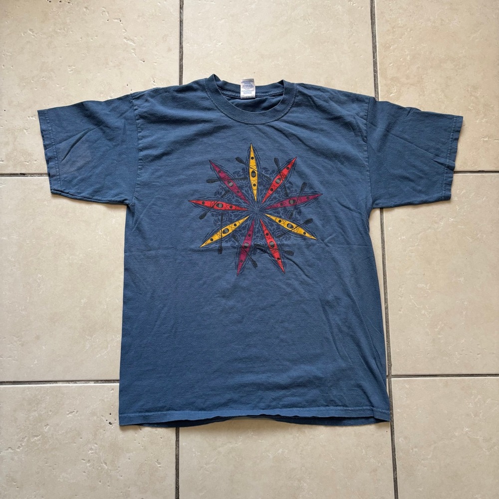 Gildan Ultra Cotton Kayak Mandala Graphic T-Shirt Mens Large Blue Canoe Paddle